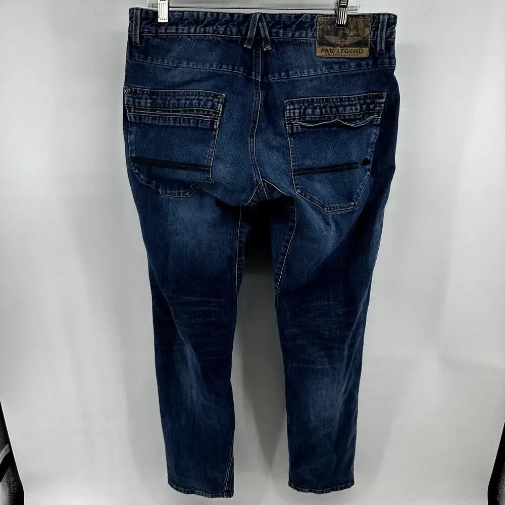 PME Legend Aviator Straight Leg Jeans Low Rise Ankle Classic Denim Blue 34x32